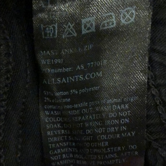 AllSaints “Mast” Black Ankle Zip Skinny Jean - Picture 8 of 8